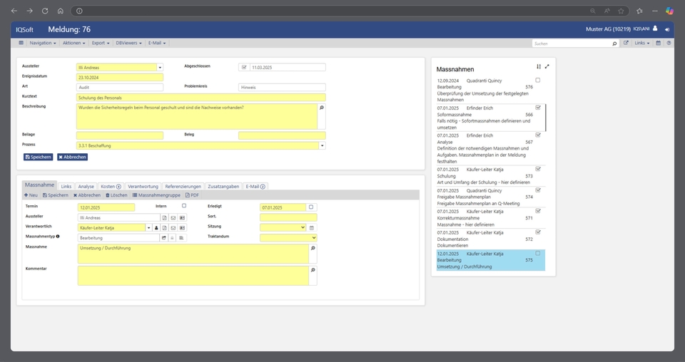 IQSoft – Meldungen und Massnahmen IQSoft – Meldungen und Massnahmen